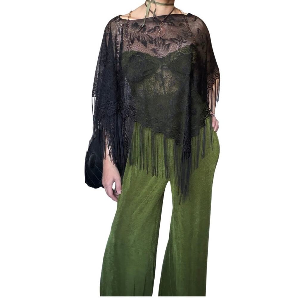 NWT Cider Olive Lace Jumpsuit, Fairycore Wide Leg Romper, Woodland Witch Outfit - Picture 4 of 5